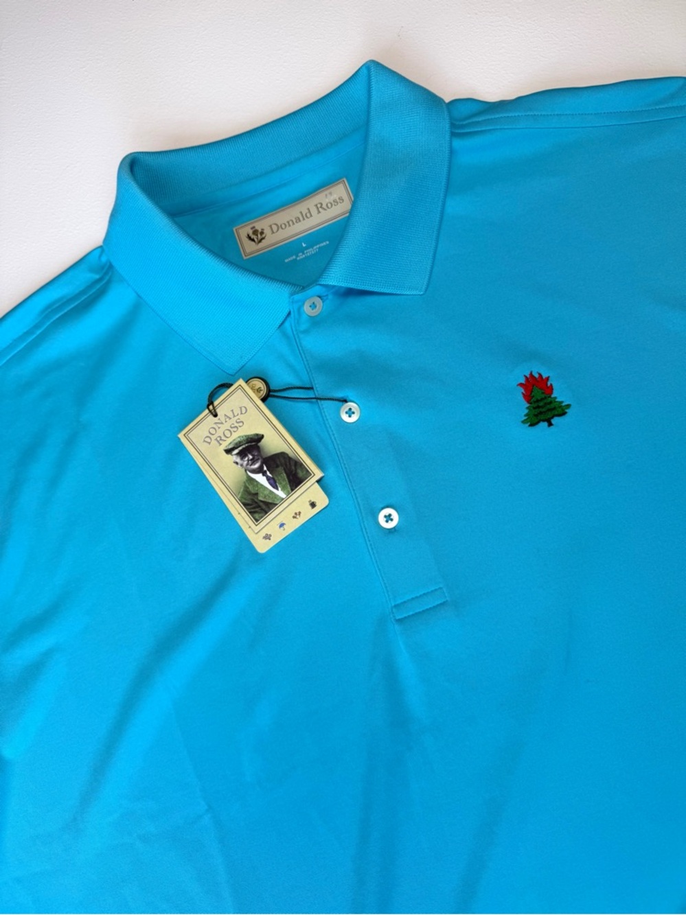 Donald Ross Polo NWT Aqua Blue Burning Tree Club Golf Shirt Size L